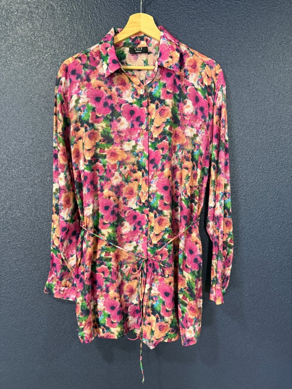 VICI Floral Long Sleeve Button Front Tie Waist Romper | M